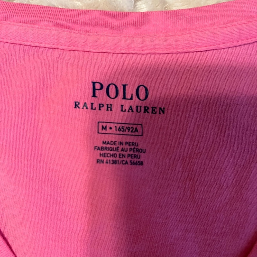 Polo by Ralph Lauren Pink V-Neck Short Sleeve Tee Size Medium - Picture 5 of 5
